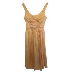 Vintage 1950s Gotham Gold Stripe Peach Nylon & Lace Full Slip Dress 34